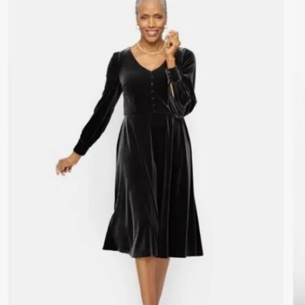 Talbots Black Velour Fit and Flare Dress NWT